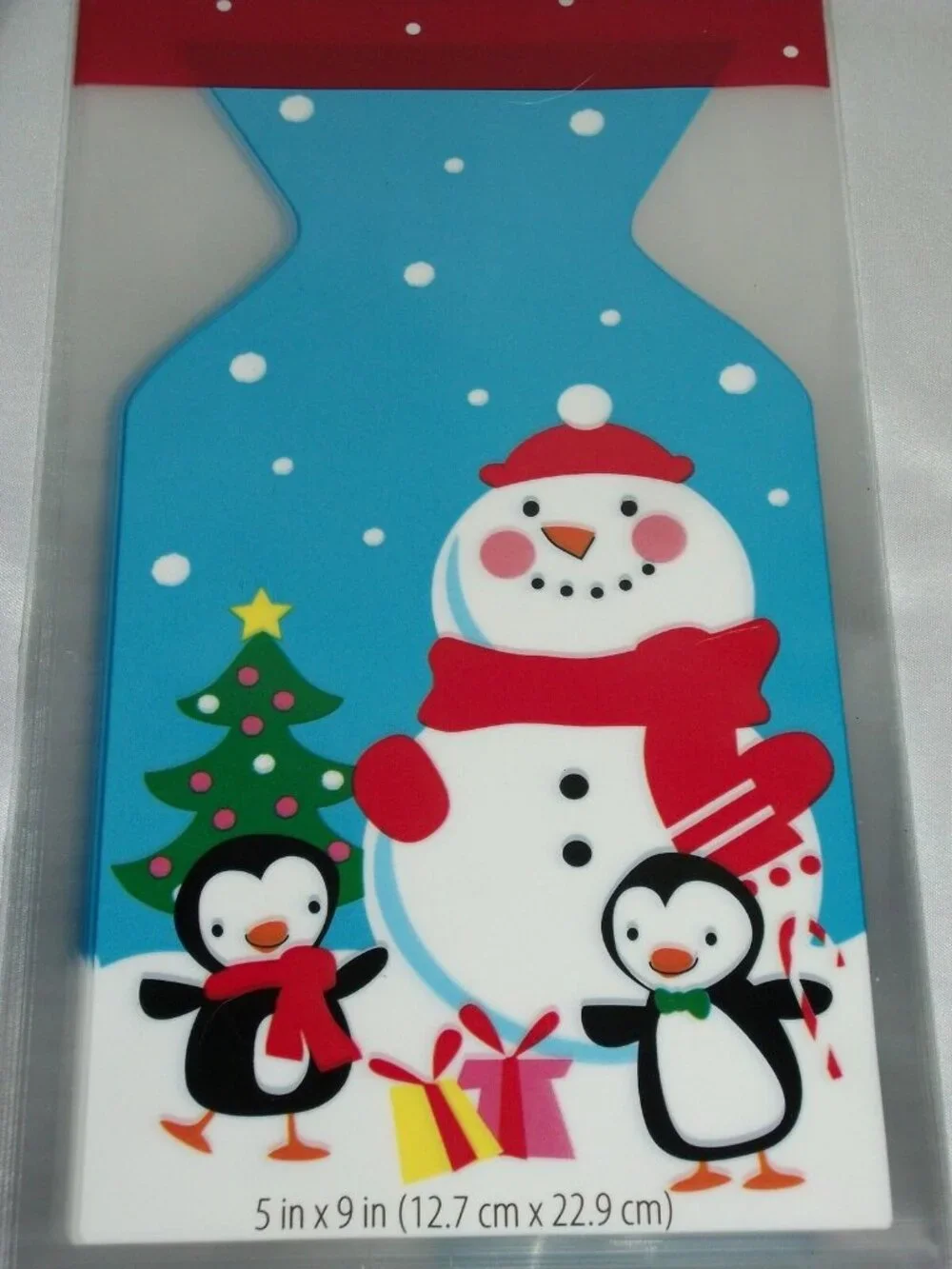 30 Cellophane Treat Gift Bags Ties Blue Snowman Penguins Tree Cello Baking Food